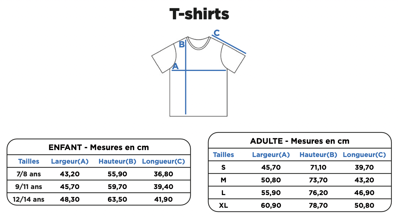 Guide des tailles des T-Shirts