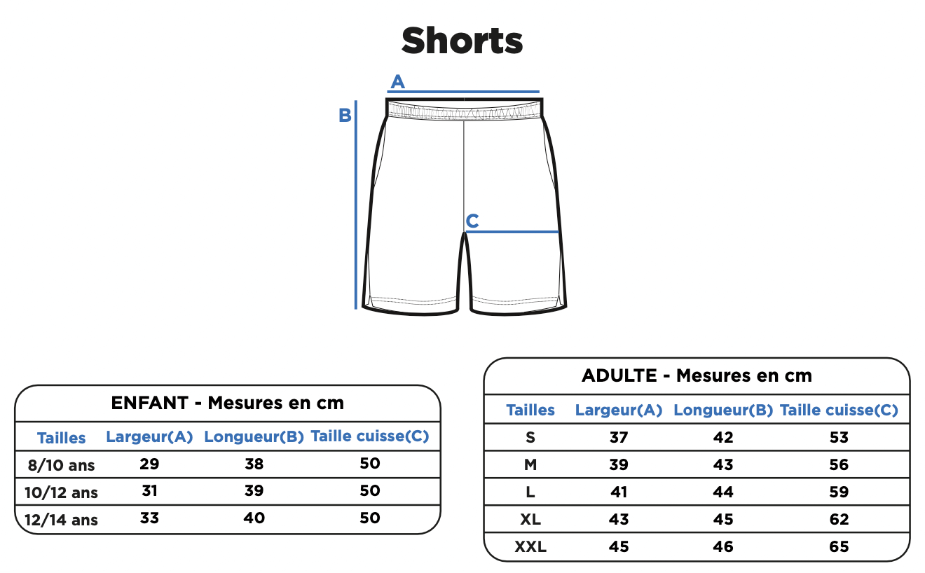 Guide des tailles des Shorts